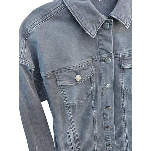 Free People Jean Jacket Washed Black Denim Trucker Size Small S Stretch - Picture 11 of 15